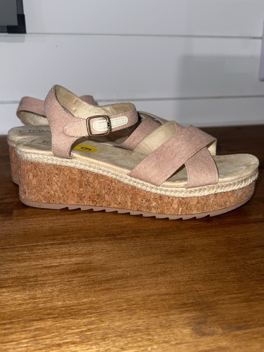 Toms Blush Pink Cork Platform Sandals with Ankle Buckle - Picture 2 of 4